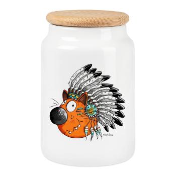 Indian Cat - Cookie Jar with Wooden Lid - white - Front