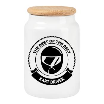 Karting / Kart / Go-Kart / Sport / Driver - Cookie Jar with Wooden Lid - white - Front