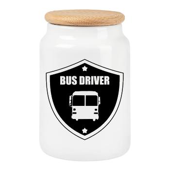 Bus Driver / Busfahrer / Autocar / Autobus / Job - Cookie Jar with Wooden Lid - white - Front