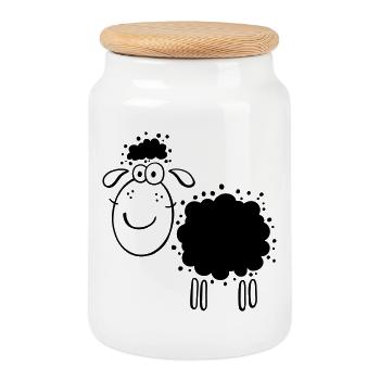 Woolly black sheep - Cartoon - Gift - Farm - Cookie Jar with Wooden Lid - white - Front
