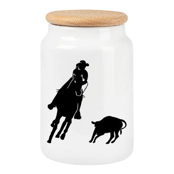 Pferdesport Westernreiten - Cutting - Keksdose mit Holzdeckel - Weiß - Vorne