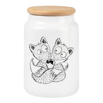 Fuchs Paar - Füchse - Best Friends - Fox - Tier - Keksdose mit Holzdeckel - Weiß - Vorne