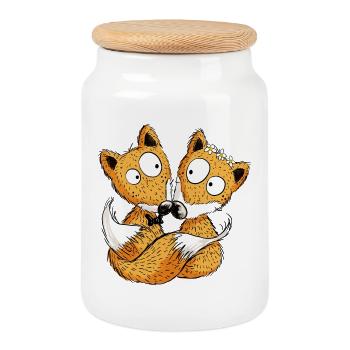 Fuchs Hochzeit - Brautpaar - Comic - Partnerschaft - Keksdose mit Holzdeckel - Weiß - Vorne