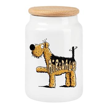 Drôle Airedale Terrier - Chien - Cadeau - Boîte à biscuits avec couvercle en bois - blanc - Devant