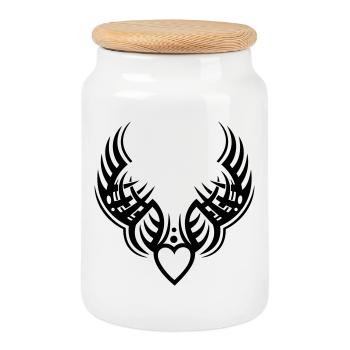 Tattoo wings, guardian angel with heart. - Cookie Jar with Wooden Lid - white - Front