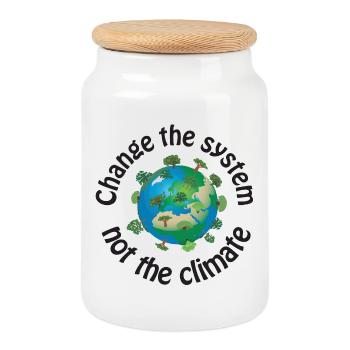 Change the system, not the climate schwarz - Keksdose mit Holzdeckel - Weiß - Vorne