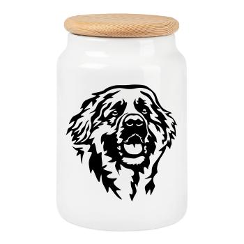 Leonberger head - Cookie Jar with Wooden Lid - white - Front