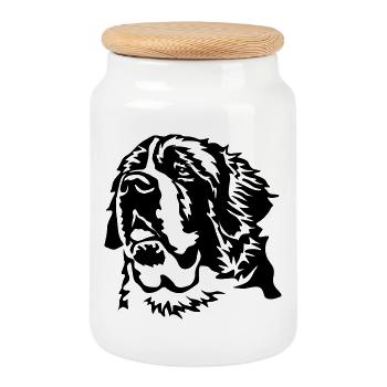 Saint Bernard head - Cookie Jar with Wooden Lid - white - Front
