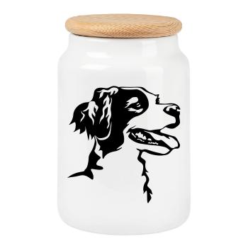 Epagneul Breton head - Cookie Jar with Wooden Lid - white - Front
