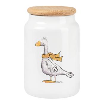 Oie avec foulard I Volaille I Canard I Oiseau - Boîte à biscuits avec couvercle en bois - blanc - Devant