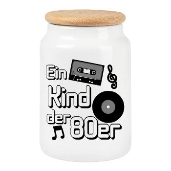 80s Party Retro Fun Shirt, A Child of the 80s(25) - Cookie Jar with Wooden Lid - white - Front
