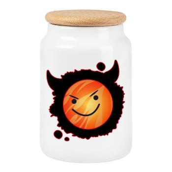 cute devil in flames and glowing face - Cookie Jar with Wooden Lid - white - Front
