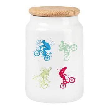 BMX / Bmx / bmx / gift idea / birthday - Cookie Jar with Wooden Lid - white - Front