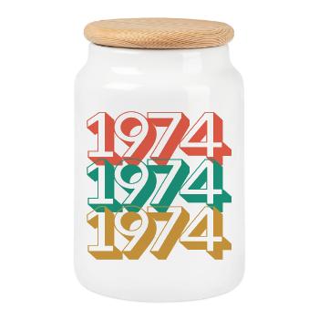 Motif rétro de blocs de couleurs 1974 - Boîte à biscuits avec couvercle en bois - blanc - Devant