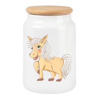 magical cute pony radiant and laughing - Cookie Jar with Wooden Lid - white - Front