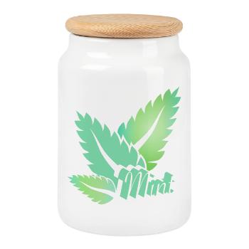 stylized green mint leaves with typography - Cookie Jar with Wooden Lid - white - Front