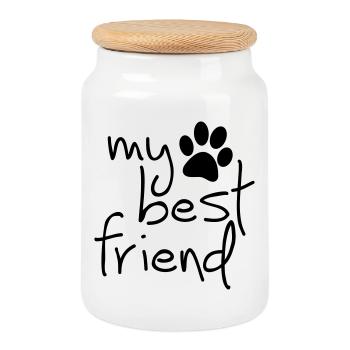 Slagon, mein bester Freund, ich liebe meinen Hund oder meine Katze - Keksdose mit Holzdeckel - Weiß - Vorne