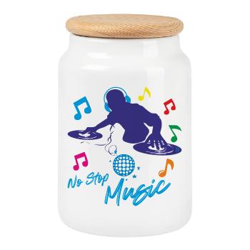No stop Musique - Boîte à biscuits avec couvercle en bois - blanc - Devant