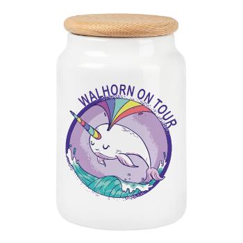 Licorne baleine dans l’eau avec arc-en-ciel - Boîte à biscuits avec couvercle en bois - blanc - Devant
