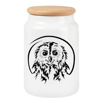 Owl Owl Owl Owls Symbol Illustration Icon - Cookie Jar with Wooden Lid - white - Front