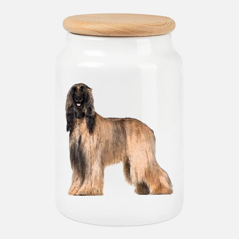 afghan - Boîte à biscuits avec couvercle en bois - blanc