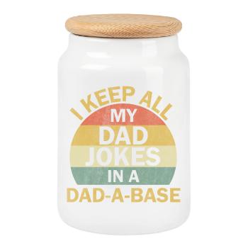 Dad Jokes: I Keep All My Dad Jokes In A Dad-a-base - Cookie Jar with Wooden Lid - white - Front