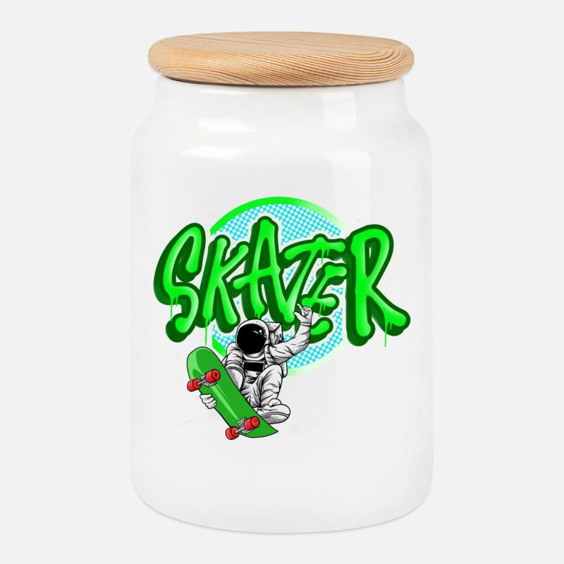Skater - Keksdose mit Holzdeckel - Weiß