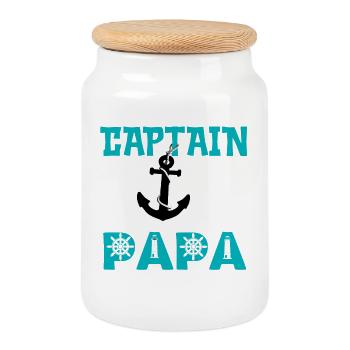 captain papa - Boîte à biscuits avec couvercle en bois - blanc - Devant