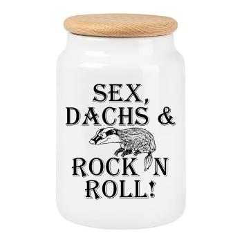 Sex Dachs Rock'n'Roll - Keksdose mit Holzdeckel - Weiß - Vorne