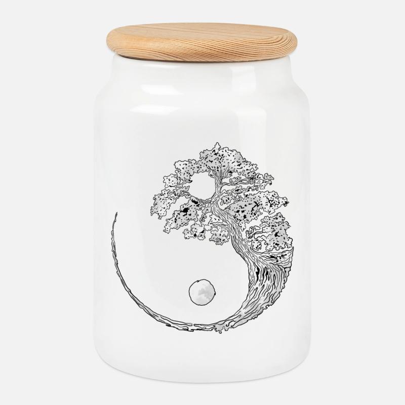 yin yang - Cookie Jar with Wooden Lid - white