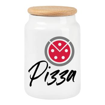 pizza - Cookie Jar with Wooden Lid - white - Front