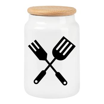 Couverts de cuisine BBQ - Boîte à biscuits avec couvercle en bois - blanc - Devant