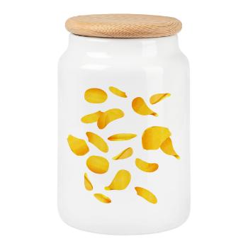 leuchtende Goldfarbene Kartoffel Chips - Keksdose mit Holzdeckel - Weiß - Vorne
