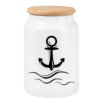 Anchor Waves Water Symbol Logo icon Illustration - Cookie Jar with Wooden Lid - white - Front