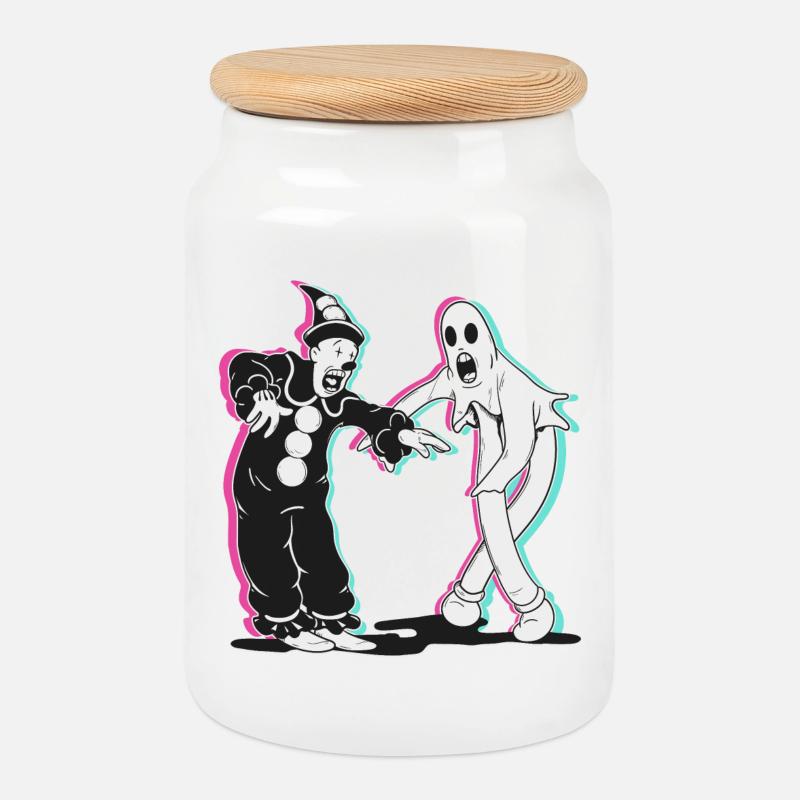 ghost and clown dancing - Cookie Jar with Wooden Lid - white