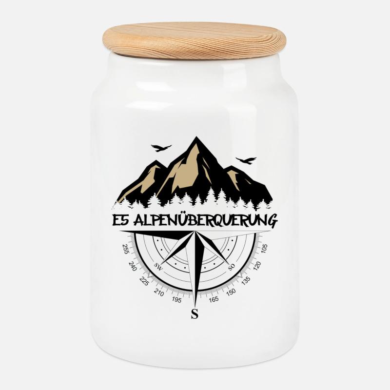 E5 Alpenüberquerung - Keksdose mit Holzdeckel - Weiß