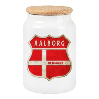 Aalborg Danemark Armoiries Drapeaux Design - Boîte à biscuits avec couvercle en bois - blanc - Devant