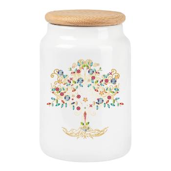 imaginative tree in metallic colors - Cookie Jar with Wooden Lid - white - Front