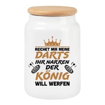 Reichet mir meine Darts ihr Narren - Keksdose mit Holzdeckel - Weiß - Vorne