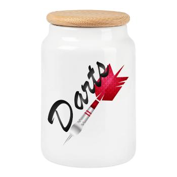 einzelner roter Dartpfeil mit Darts Typografie - Keksdose mit Holzdeckel - Weiß - Vorne