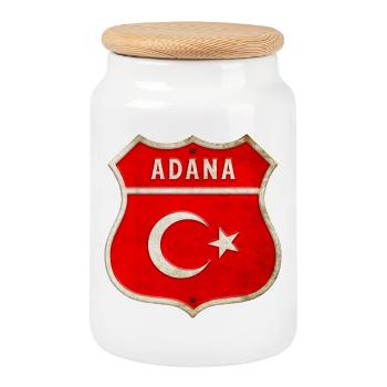 Adana Turkey flag coat of arms - Cookie Jar with Wooden Lid - white - Front