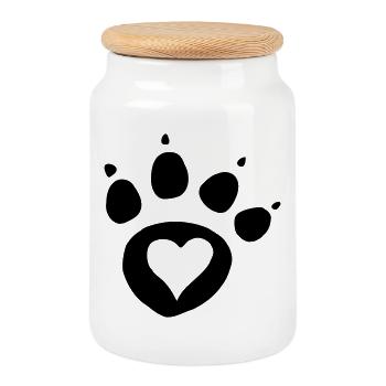 Pfotenabdruck Hundepfote mit Herz i love dog Katze - Keksdose mit Holzdeckel - Weiß - Vorne