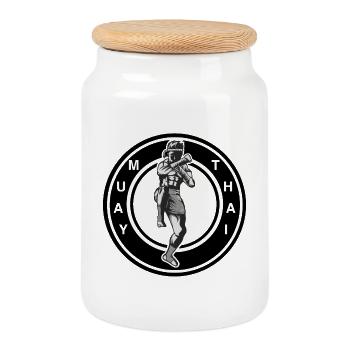 Muay Thai - Keksdose mit Holzdeckel - Weiß - Vorne