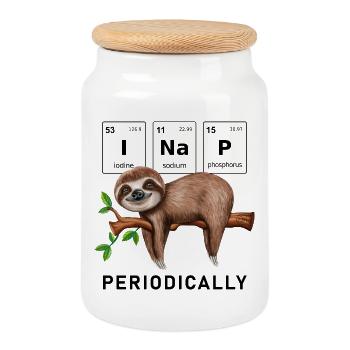 I nap periodically Lustiges Faultier Spruch - Keksdose mit Holzdeckel - Weiß - Vorne