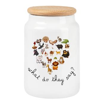 Cartoon children's animals - Cookie Jar with Wooden Lid - white - Front