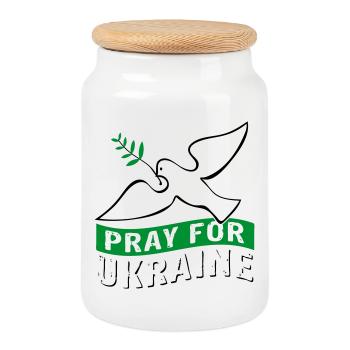 Priez pour l’Ukraine avec des | pigeons Vectorgraphique - Boîte à biscuits avec couvercle en bois - blanc - Devant