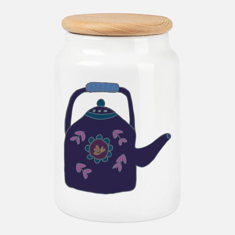 teapot - Cookie Jar with Wooden Lid - white