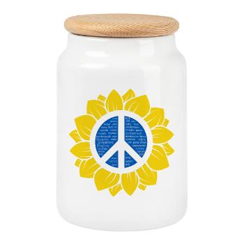 Tournesol ukrainien avec signe de paix. - Boîte à biscuits avec couvercle en bois - blanc - Devant