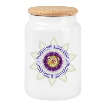 Artful flowering of a passion flower - Cookie Jar with Wooden Lid - white - Front