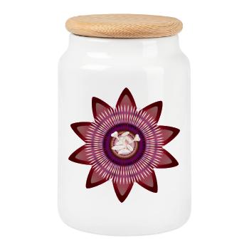 Artful flowering of a red passion flower - Cookie Jar with Wooden Lid - white - Front